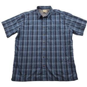 LL Bean Short Sleeve Shirt Mens XLT XL Tall Blue Plaid Polyester Fish Vented